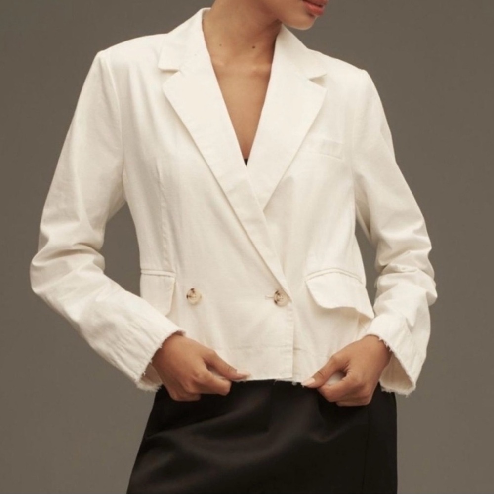 Anthropologie NWT Pilcro Fray Hem Ivory Cotton Blazer Size Small - Picture 3 of 10